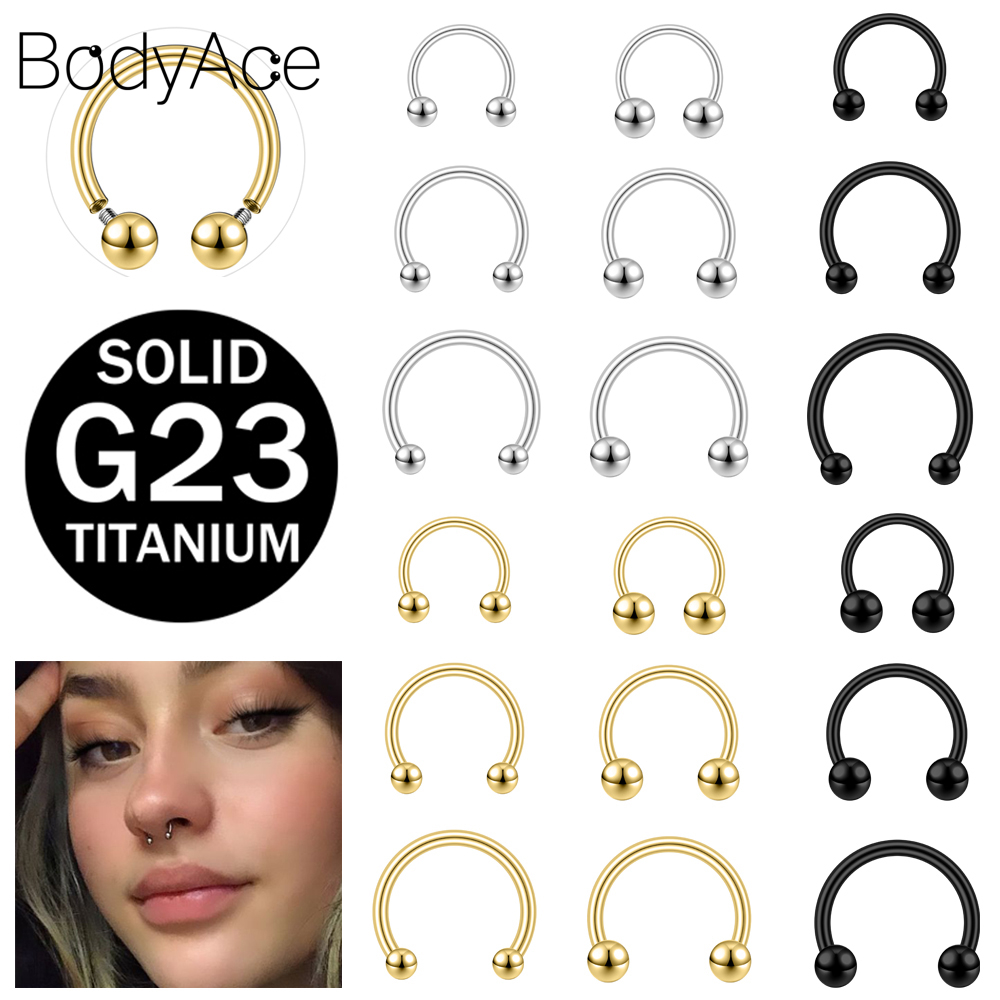 Bodyace 1 Pc 14G/16G Septum เจาะแหวนจมูกเกือกม้าเจาะจมูกเงินด้ายภายใน Septum แหวน G23 ไทเทเนียมเครื่องประดับ