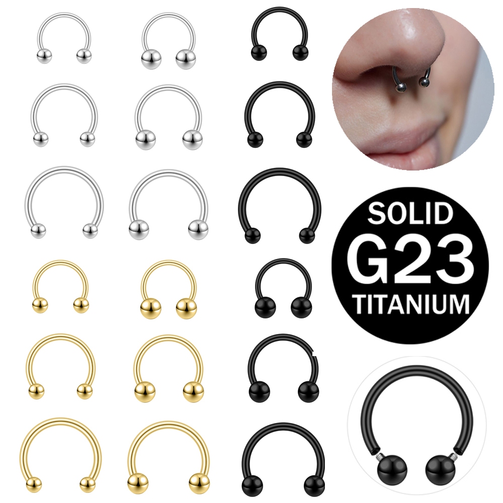 1 PC G23 แหวนจมูกไทเทเนียมภายในเจาะจมูก 14G/16G แหวน Septum Gold Septum เจาะเงินเจาะร่างกาย