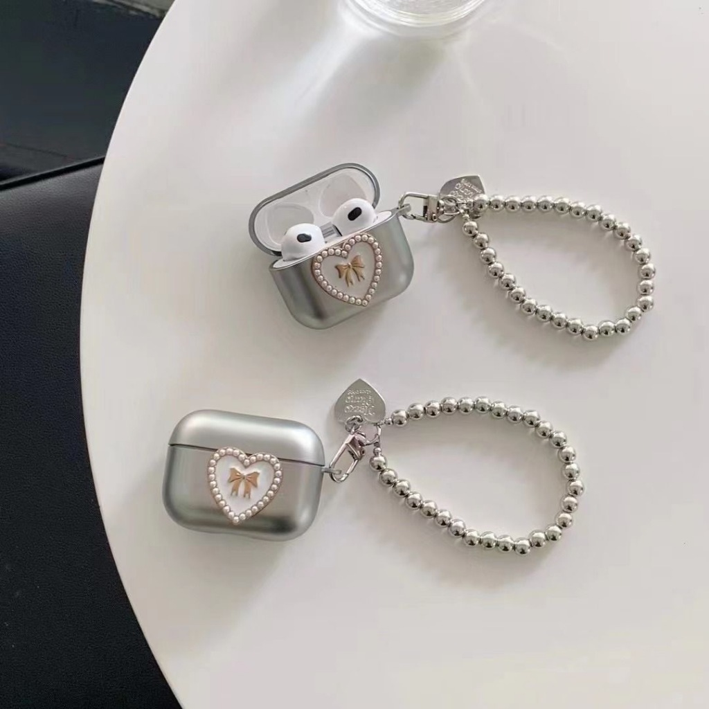 ชุบด้วยไฟฟ้ารักพร้อมเคสโซ่รักสําหรับ แอร์พอด 1/2 3 4 มือโปร ทีพียู นุ่มการ์ตูนปกป้องชุดหูฟังบลูทูธปก