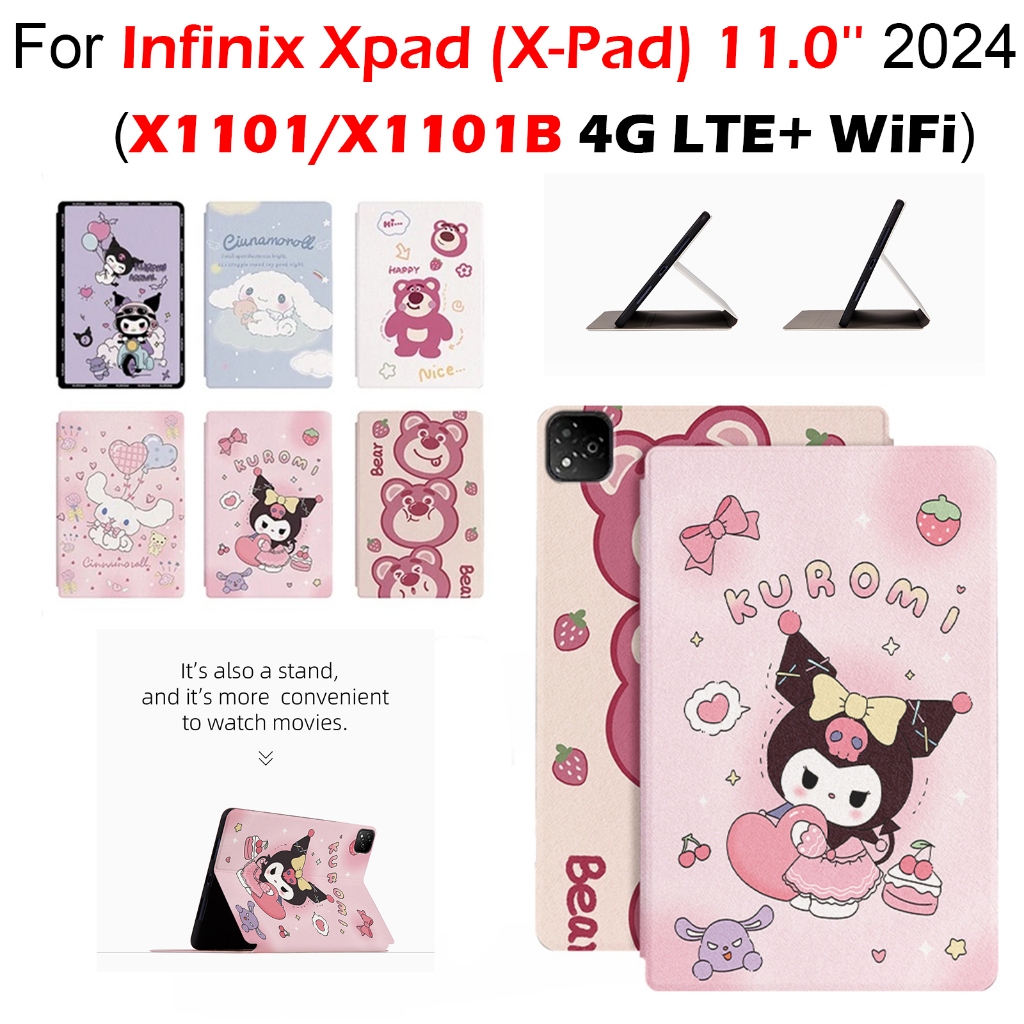 ปลอกสําหรับ Infinix XPAD 11.0 นิ้ว 2024 X1101 X1101B รูปแบบการ์ตูนแท็บเล็ตหนัง PU ฝาครอบฟังก์ชั่นกัน