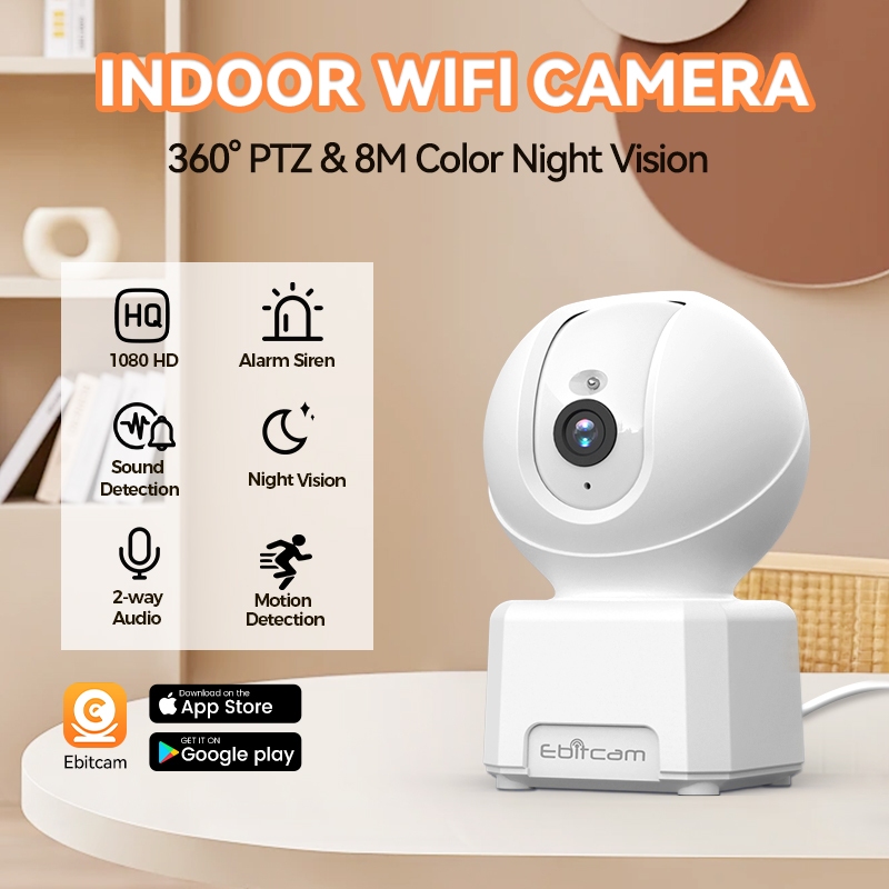 Ebitcam 8210 กล้องวงจรปิดไร้สาย กล้องไร้สาย 1080 HD Day Night wifi Camera, ฟรีที่เก็บข้อมูลคลาวด์ 30 วัน, รับประกัน 1 ปี