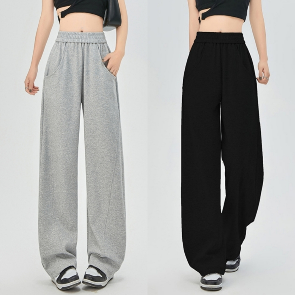 Luna Shop 🍒 กางเกงกีฬาอเมริกันฤดูร้อนผู้หญิงสไตล์ใหม่ สีเทาและสีเทา กางเกงขายาว