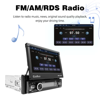 7 นิ้วไร้สาย Android Auto CarPlay 1Din วิดีโอมัลติมีเดีย MP5 Player Retractable หน้าจอสัมผัสกระจก Link รถ BT/FM/USB/AUX