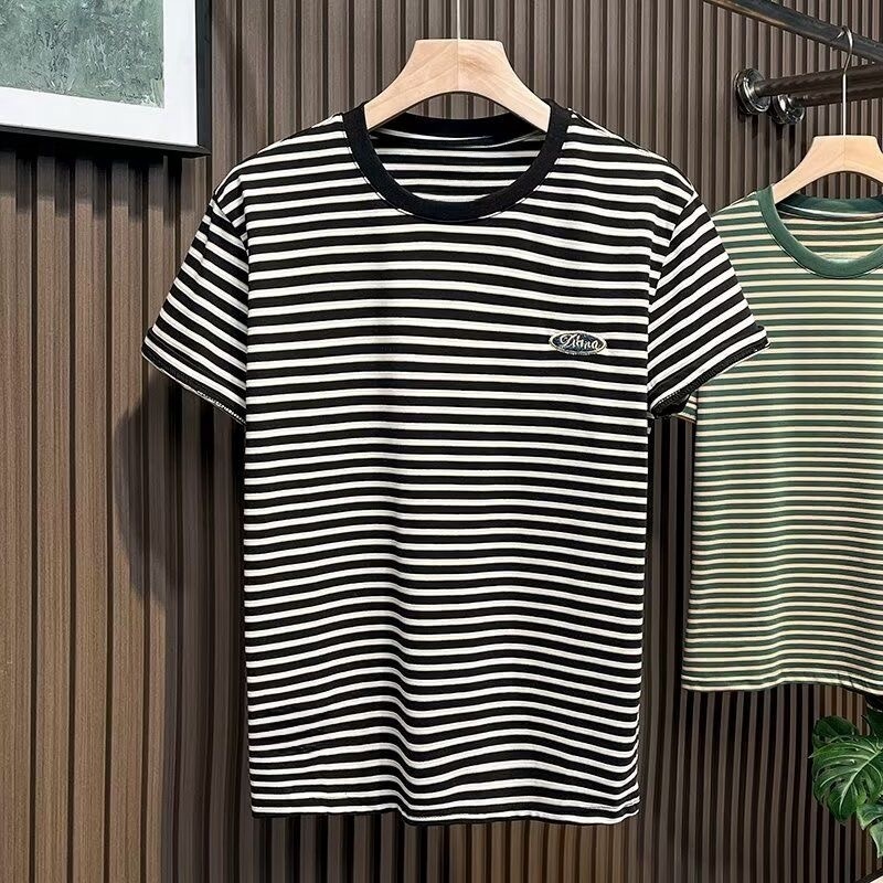 ⚡ProMan⚡แขนสั้นลายทางผู้ชาย  ลำลอง  บ้าน  เสื้อคอกลม  เรียบง่าย