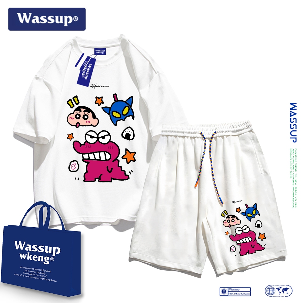 wassup ชุดเสื้อยืดแขนสั้นทำจากผ้าฝ้าย