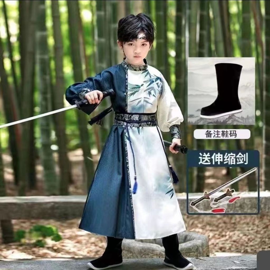 เด็กชาย ฮันฟู ฤดูใบไม้ผลิฤดูใบไม้ร่วงศิลปะการต่อสู้เพลงทั่วไปทําสไตล์จีน จินอี้เว่ย เด็กชายเครื่องแต่งกายโบราณเครื่องแต่งกายประสิทธิภาพเด็กจีนฤด