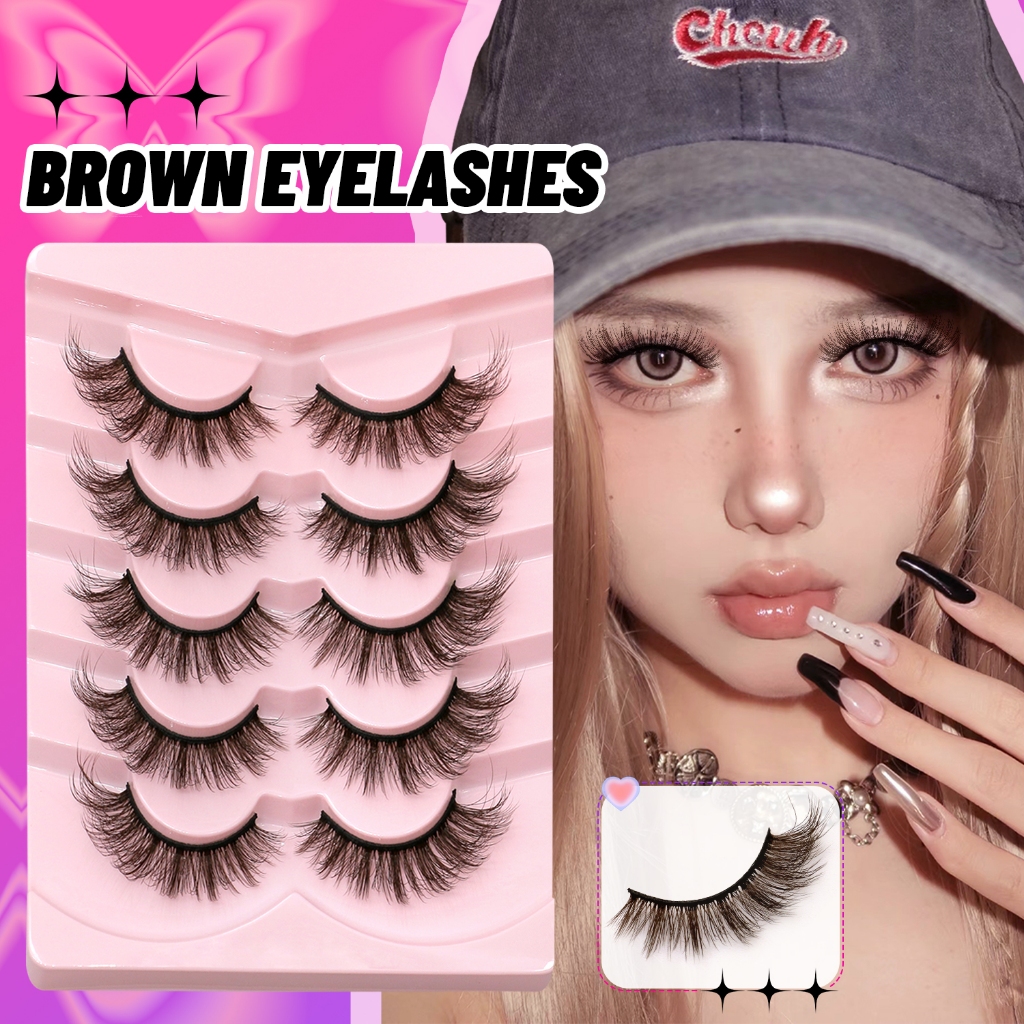 Groinneya Brown Lashes ขนตาแมวธรรมชาติ Faux Mink Wispy Fluffy Eye Lashes DD Curl ขนตาปลอม