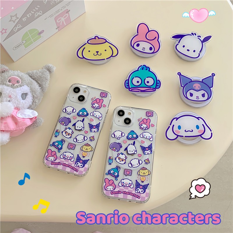 เคส iPhone iPhone 16 Pro max 15 Pro max magnetic Series Sanrio มีเคสโทรศัพท์อะคริลิคใสลายหัวใหญ่ + ขาตั้งแม่เหล็ก