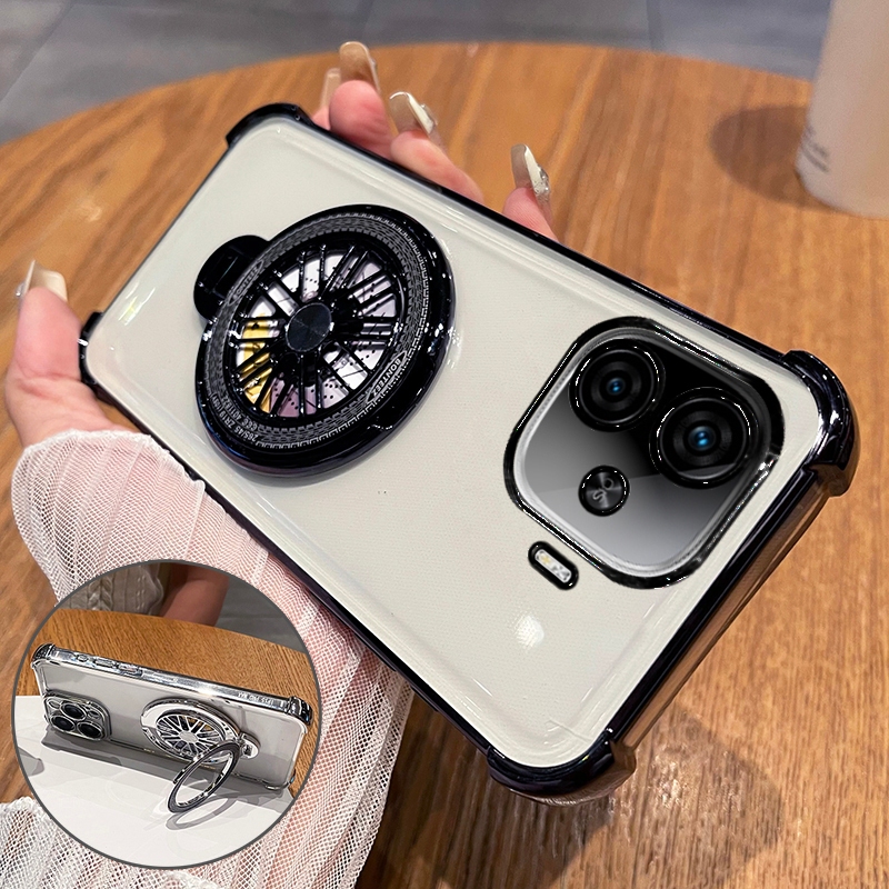 Iqoo Z9 Z9X 5G iQOOZ9 iQOOZ9X Z 9X Z9 X ชุบโปร่งใสกรณีซิลิโคนอ่อนนุ่มกันกระแทกกันชนขอบถุงลมนิรภัย Anti Drop Protection ฝาหลังพับ Gyro Bracket