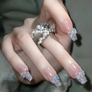 FREE GLUE2026 ใหม่ล่าสุด 24 ชิ้น French Fake Nais Set พร้อมกาวอะคริลิค Full Nail COD