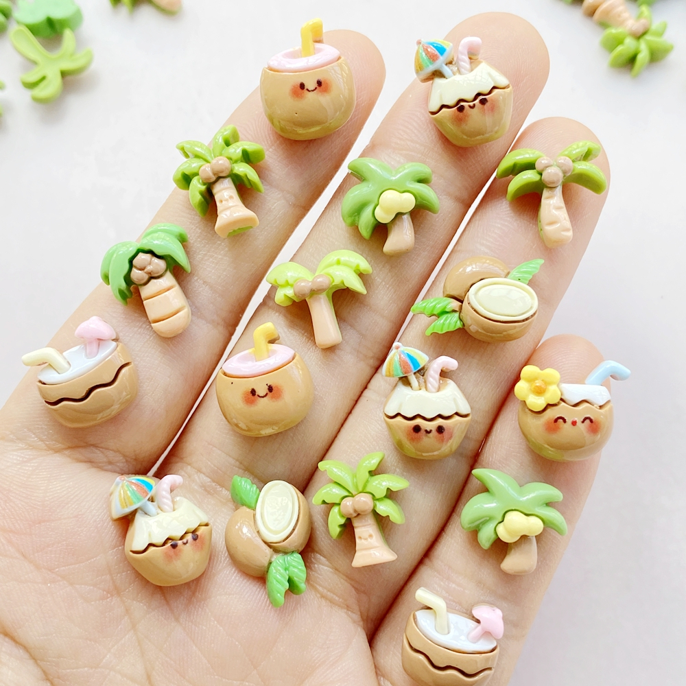 20ชิ้นผสมสไตล์การ์ตูนซัมเมอร์บีชขนาดเล็กมะพร้าวต้นไม้มะพร้าวน้ําเครื่องดื่มเล็บเสน่ห์,ศิลปะแบนกลับการ์ตูน พลอยเทียม, ทําเอง สมุดรูปลอกอุปกรณ์,งานฝีมื