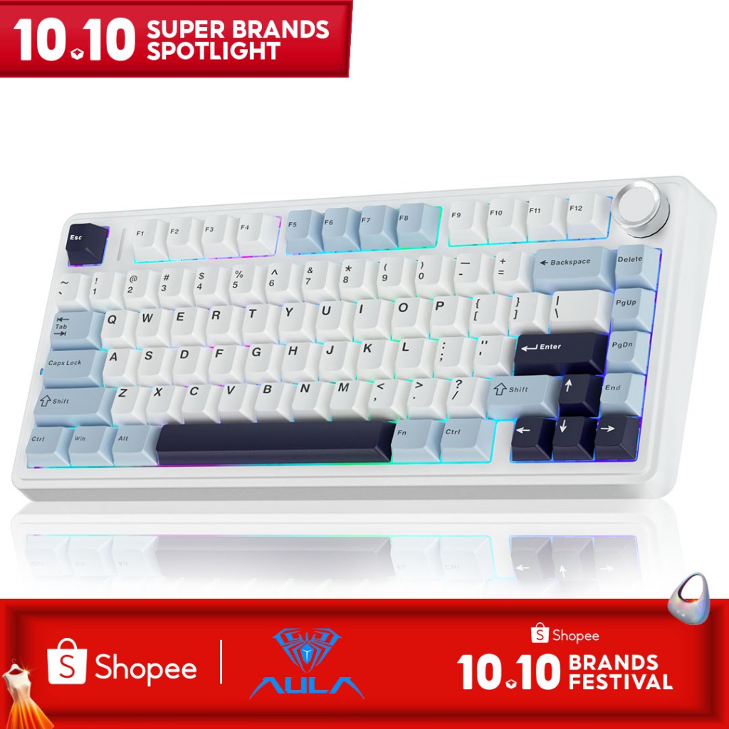 AULA F75 Mechanical Keyboard คีย์บอร์ดเล่นเกม แบบใช้สาย 75% 80 คีย์ RGBแป้นพิมพ์เครื่องกล บลูทูธ 2.4G