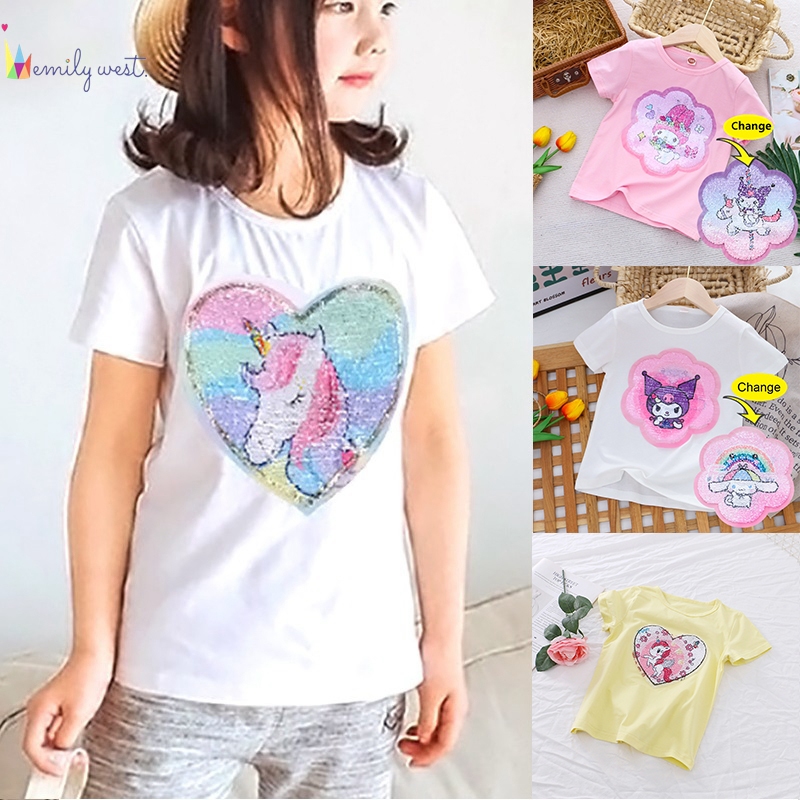 เสื้อยืดลําลอง ลายยูนิคอร์น หมี กระต่าย ซานริโอ Kulomi คุโรมิ Melody มายเมโลดี้ Pony สําหรับเด็กผู้หญิง อายุ 2-10 ปี