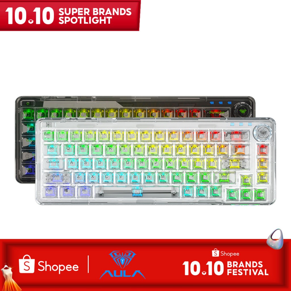 AULA F68 68 คีย์บอร์ดเชิงกล 2.4G บลูทู ธ แบบมีสายคีย์แคป RGB ประสิทธิภาพแสง Hot Plug Keyboard