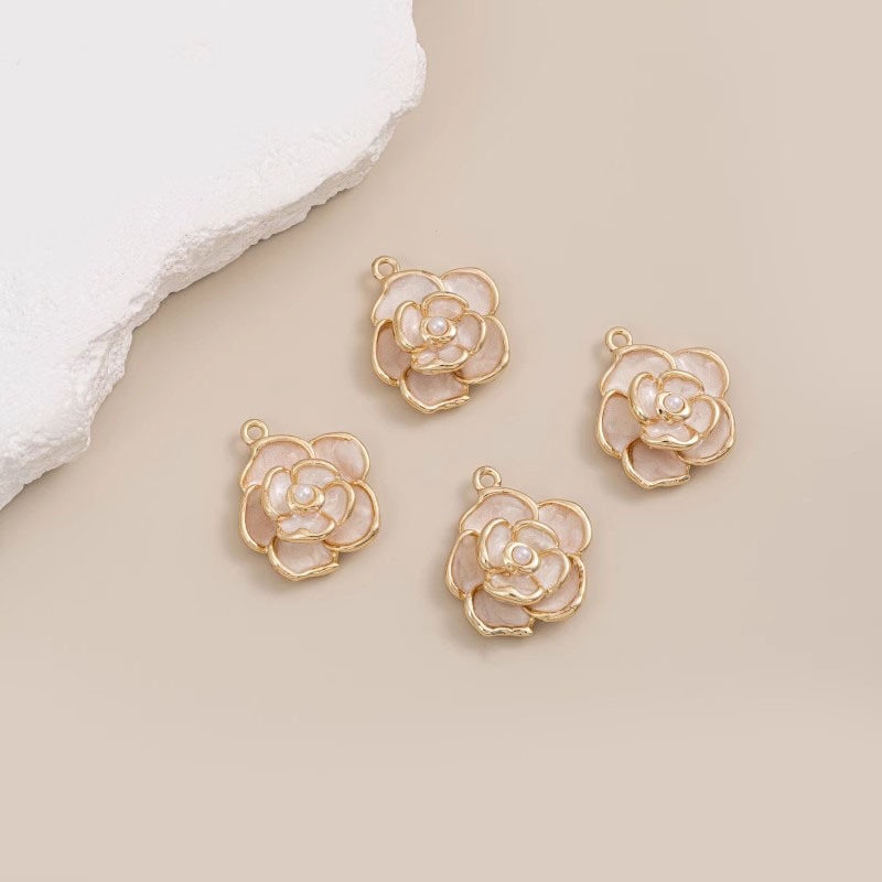 14k Gold-Plated Oil Drop Camellia Charm จี้สําหรับ Handmade DIY สร้อยคอมุกดอกไม้จี้
