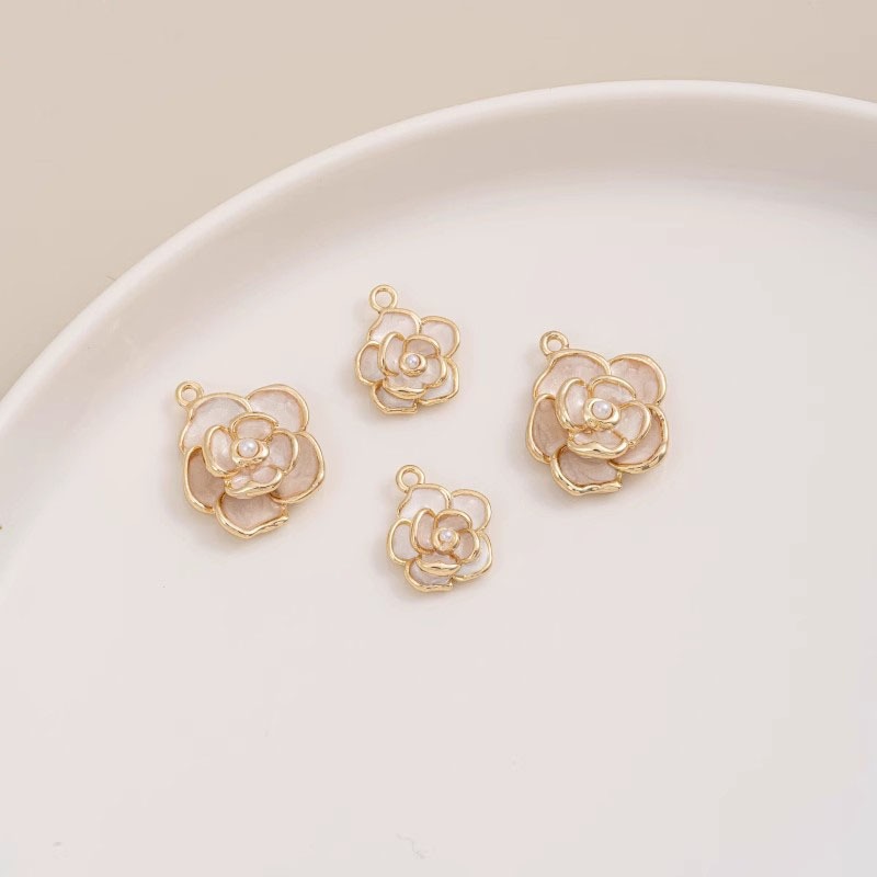 14k Gold-Plated Oil Drop Camellia Charm จี้สําหรับ Handmade DIY สร้อยคอมุกดอกไม้จี้ - รูปที่ 4