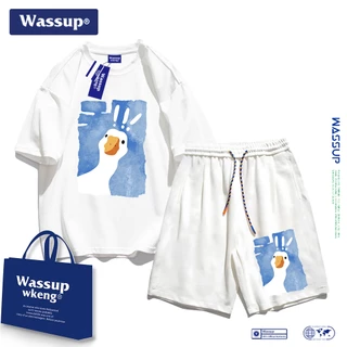 wassup ชุดเสื้อยืดและกางเกงขาสั้นทำจากผ้าฝ้าย