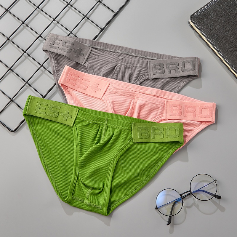 กางเกงในชายผู้ชายชั้นเดียว U-Convex กระเป๋าดูดซับเหงื่อ Breathable สีทึบกางเกงชุดชั้นในชาย