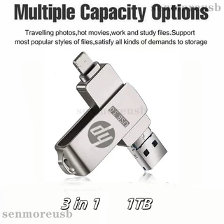 หมุน HP USB แฟลชไดรฟ์ 1TB 3 in 1 Otg Pendrive สําหรับจัดเก็บข้อมูลภายนอกบน iPhone Android และ PC แบบพกพา Memory Stick