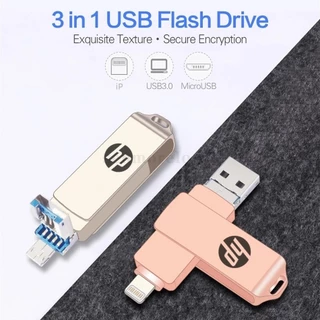 หมุน HP USB แฟลชไดรฟ์ 1TB 3 in 1 Otg Pendrive สําหรับจัดเก็บข้อมูลภายนอกบน iPhone Android และ PC แบบพกพา Memory Stick