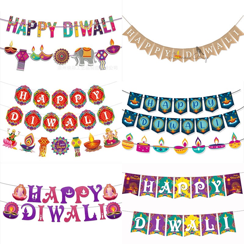 2024 Deepavali แบนเนอร์ตกแต่ง Happy Diwali ดึงธงเกลียวของขวัญสําหรับอินเดีย Festvial Deepavali ตกแต่