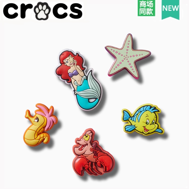 Crocs Crocs Zhibixing Accessories Hole Shoes Flower Ocean Ariel Princess Five Piece Set DIY รองเท้าน่ารักดอกไม้ Disney Children Cartoon Series