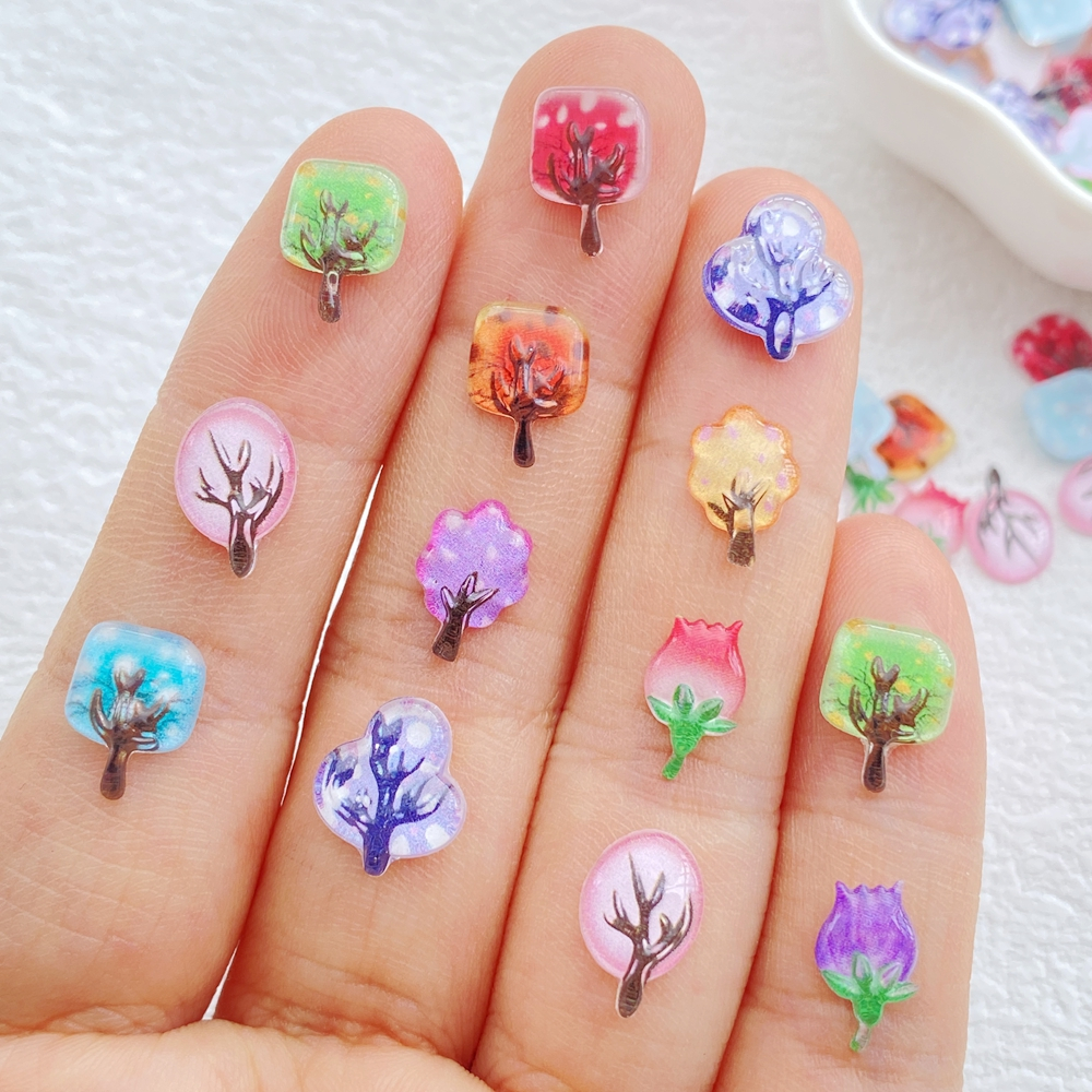 50ชิ้นของความมีชีวิตชีวาที่มีสีสันมินิต้นไม้,ใบ,ดอกไม้อุปกรณ์ทําเล็บชุด-ผสมสีคริสตัลเรซิน,เหมาะสําหรับทําเล็บ ทําเอง,ตกแต่งงานแต่งงานและงานส