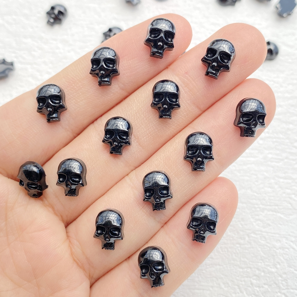 50ชิ้นฮาโลวีนหัตถกรรมชุด-เรซินกะโหลกแบนกลับหิน,เหมาะสําหรับทําเล็บมือ,สมุดภาพและเครื่องประดับ ทําเอง ทํา