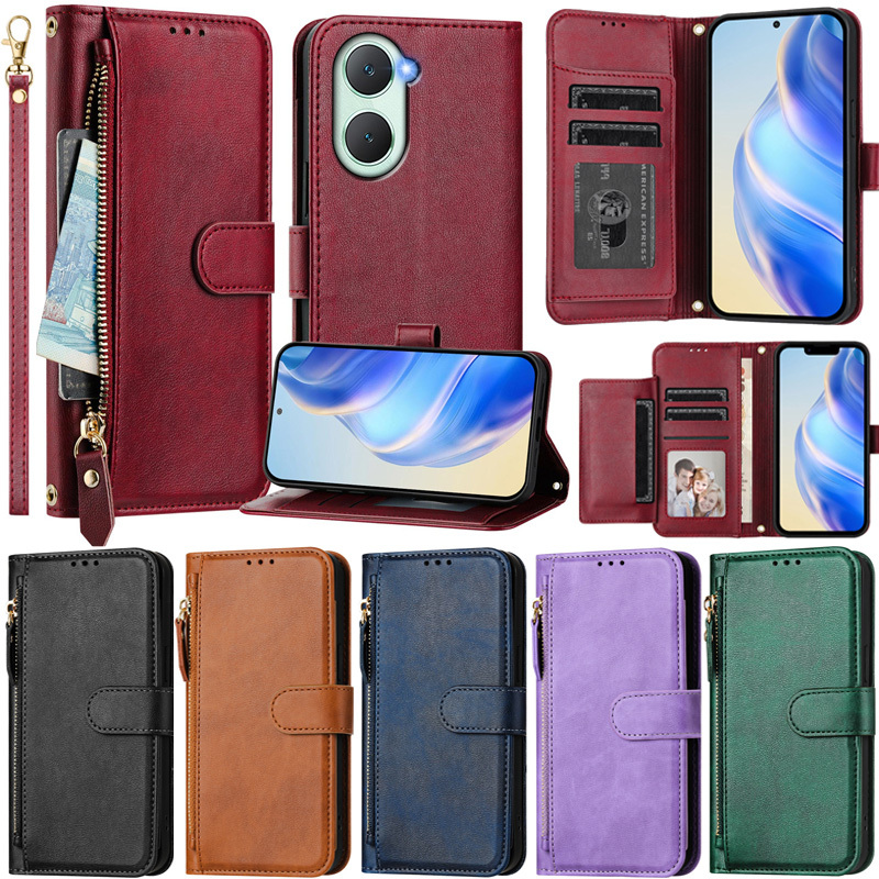 ซิปสําหรับvivo Y28 4G Y38 5G Y03 4G Y18 Y17S Y27 4G Y76 5G V40 SE V30E V29E V30 Lite 5G X100S V40 Lite 5G RetroหนังPUกรณี