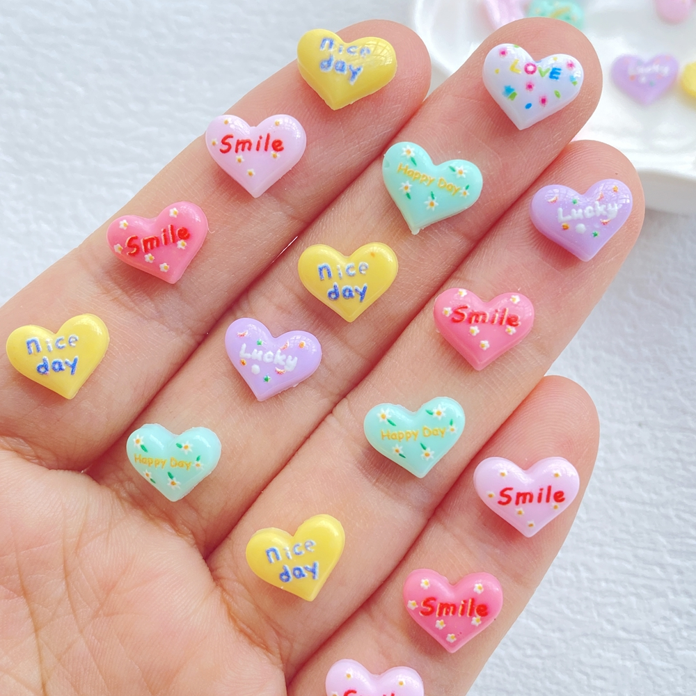 50 ชิ้นชุดเรซิ่นมินิวันวาเลนไทน์ที่มีสีสันรูปหัวใจแบนกลับเล็บตกแต่ง ทําเอง อุปกรณ์สมุดภาพ