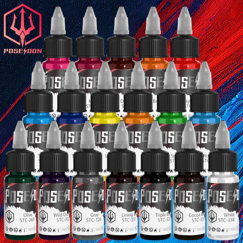 Poseidon Tattoo Ink- 15ml 18 สีหมึกสักถาวร,แต่งหน้าเม็ดสี Art Tattoo Supply,สีคิ้วอายไลเนอร์ Tattoo Paint Body Tattoo Ink สําหรับศิลปิน
