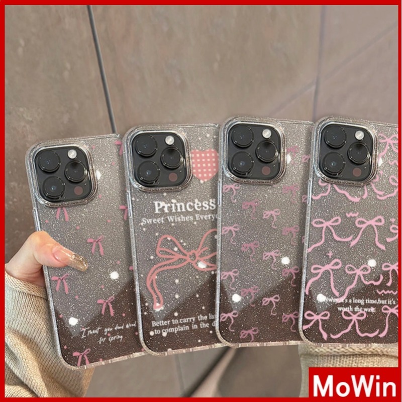Movin - เคส iPhone 16 Pro Max iPhone 11 เคสใสแบบแวววาว TPU นุ่มสีสันสดใส โบว์สีชมพูสวย Compatible iPhone15 Pro max 14 13 12 Pro max XS XR 7 Plus 8 Plus
