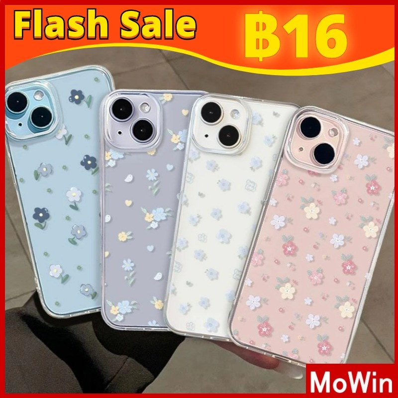 Mowin - สำหรับ iPhone 16 Pro Max iPhone 11 Case เคสใส TPU ดอกไม้สีฟ้าบานสะพรั่งสวยงามน่ารัก iPhone15 14 13 Pro Max 12 Pro Max 11 XR XS 7 8 Plus Max XS XR
