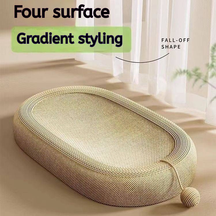 Popolo All Sisal Hemp Big Face Cat Clasp Board Cat Nest ฤดูร้อนรูปสี่เหลี่ยมผืนผ้าโซฟาแมวหนา Clasp Board รูปไข่