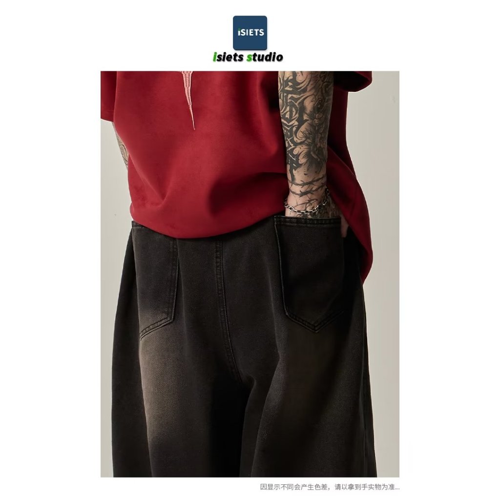 กางเกงยีนส์ขายาวขากว้างทรงหลวมทรงตรงสไตล์เรโทรสําหรับผู้ชาย - รูปที่ 5