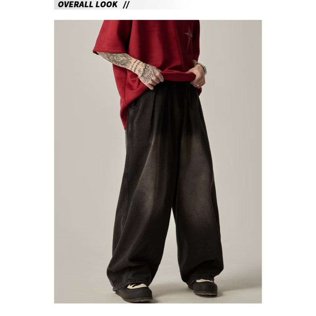 กางเกงยีนส์ขายาวขากว้างทรงหลวมทรงตรงสไตล์เรโทรสําหรับผู้ชาย - รูปที่ 6