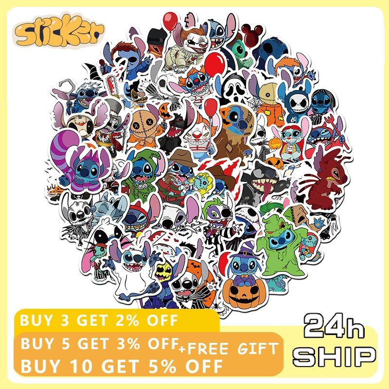 50 ชิ้นฮาโลวีนสยองขวัญ Stitch Disney สติกเกอร์ DIY ไดอารี่แล็ปท็อปกระเป๋าเดินทางสติกเกอร์สนุกของเล่นเด็ก
