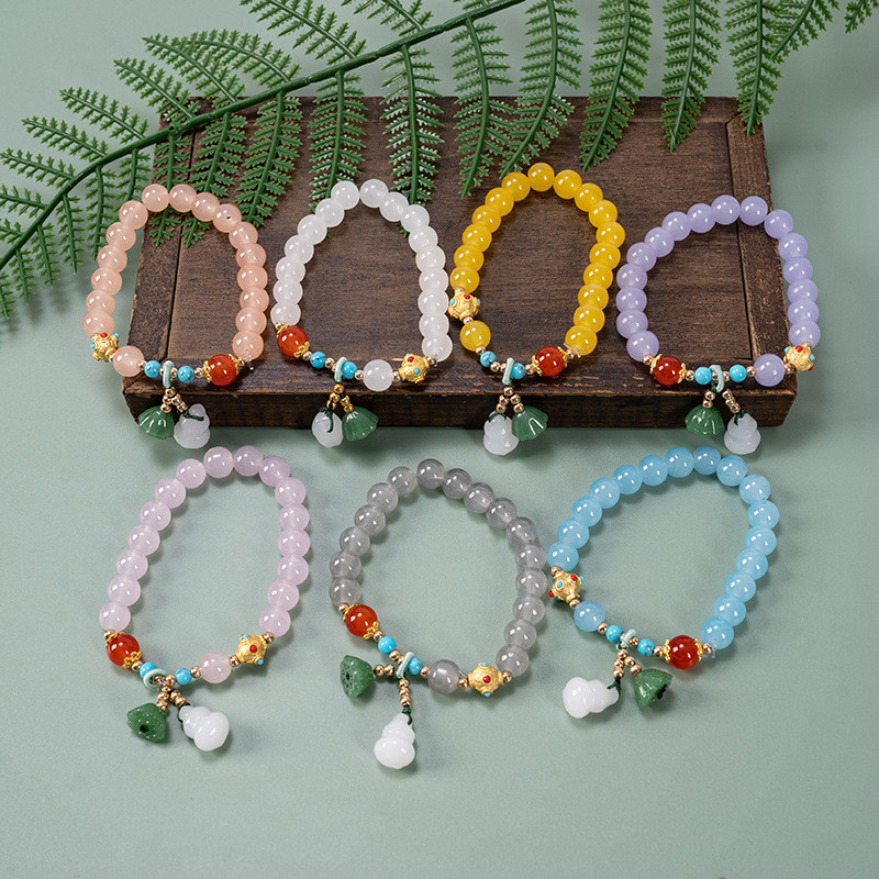 สร้อยข้อมือหลังคาบัวแก้วหลากสีสไตล์จีน, สร้อยข้อมือน้ําเต้าหยกขาวประณีต, สร้อยข้อมือผู้หญิง