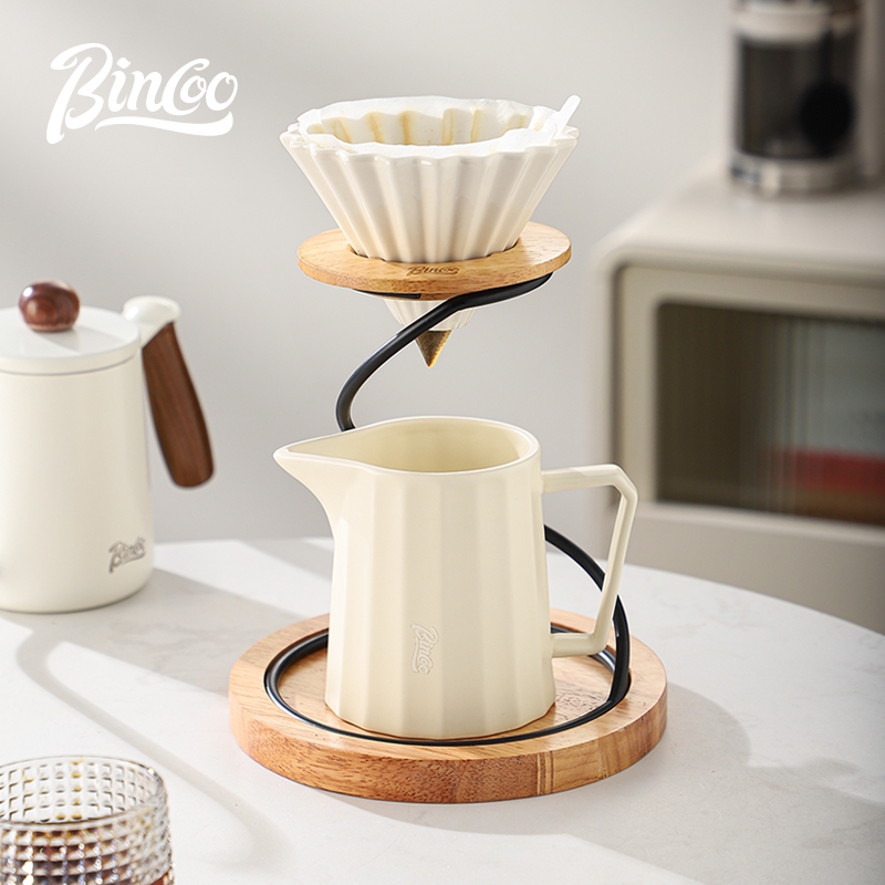Bincoo Hand-pour Sharing pot Set ถ้วยกรองเซรามิค V60 หม้อกาแฟ Hand-pour Stand หม้อ Hand-pour 600ML