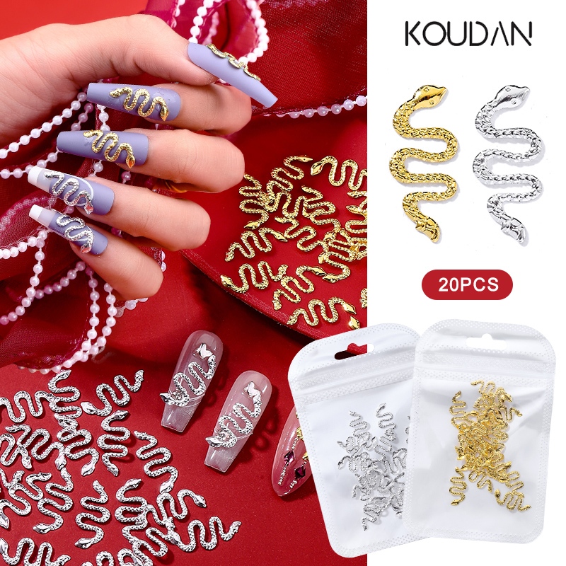 เล็บตกแต่งเล็บเล็บสติกเกอร์โลหะงูทองเงิน 20 ชิ้น KOUDAN