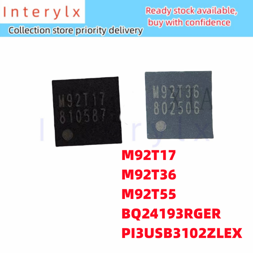 1 ชิ้น/ล็อต M92T17 M92T36 M92T55 BQ24193RGER BQ24193 PI3USB3102ZLEX PI3USB QFN โฮสต์ชาร์จแหล่งจ่ายไฟ