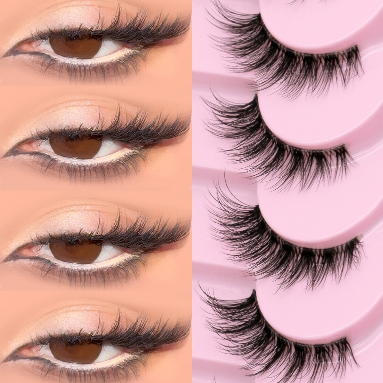 Groinneya ครึ่งขนตา 3D ธรรมชาติ Faux Mink Lashes Wispy Cat Eye Lashes Extensions Curly Soft Lashes