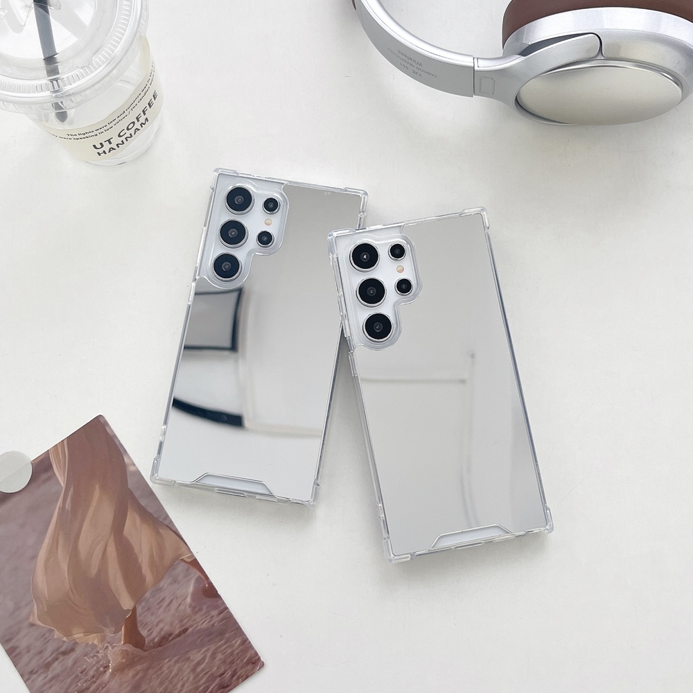 SAMSUNG Silver Make Up Mirrorเคสโทรศัพท์สําหรับSamsung Galaxy S26 S24 S25 Edge S23 S21 FE S22 หมายเหตุ 20 Ultra S24 Plus A55 A35 A15 A16 A06 ฝาครอบ