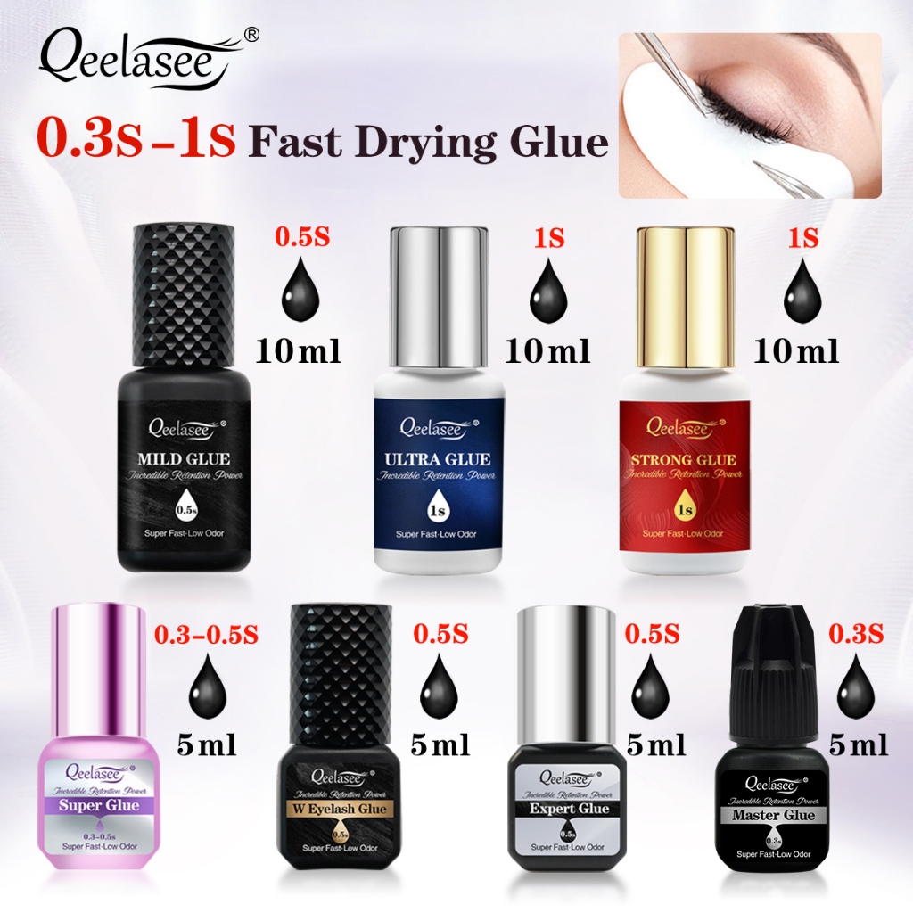 Qeelasee 0.3-1s กาวต่อขนตาแห้งมังสวิรัติสีดํา Hypoallergenic Professional แห้งเร็วติดทนนานกาว Lash กันน้ํา