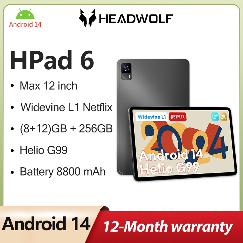 Headwolf HPad6 แท็บเล็ต Android 14  G99 8GB Ram 256GB UFS2.2 แท็บเล็ตพีซีรองรับ Widevine L1 8800 mAh