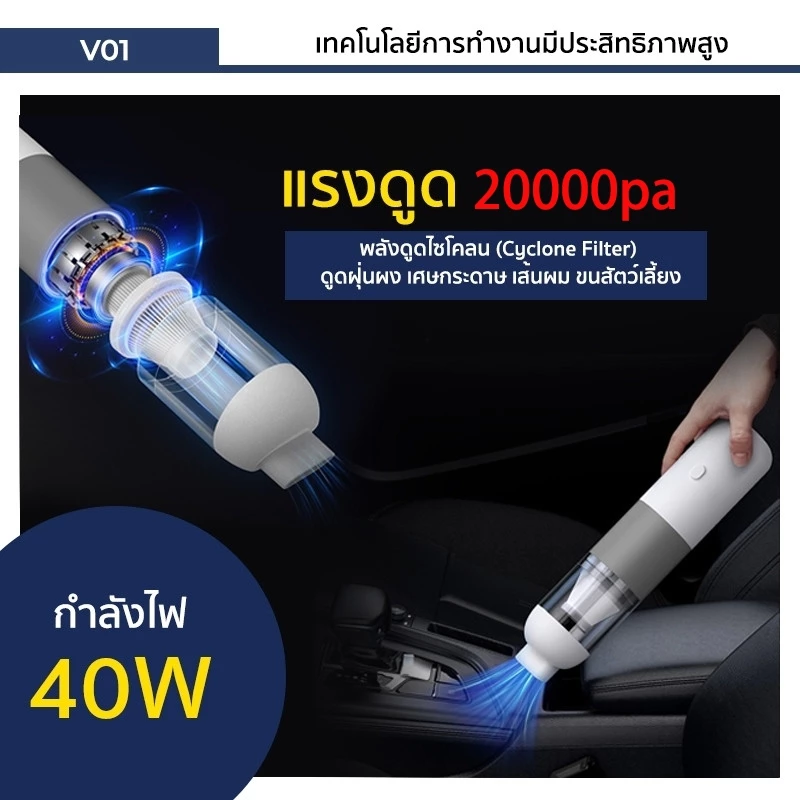 JAMAY เครื่องดูดฝุ่นไร้สาย เครื่องดูดฝุ่นในรถ ที่ดูดฝุ่นไร้สาย PK xiaomi ที่ฝุ่นในรถ เครื่องเล็ก ไร้สายในรถ V01 thumbnail 5