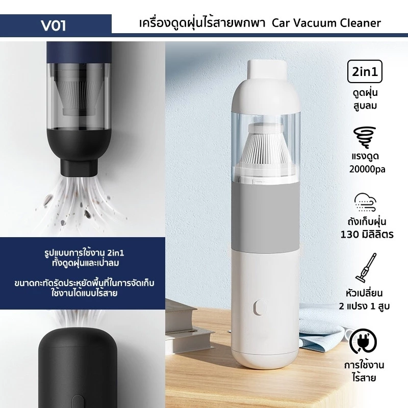 JAMAY เครื่องดูดฝุ่นไร้สาย เครื่องดูดฝุ่นในรถ ที่ดูดฝุ่นไร้สาย PK xiaomi ที่ฝุ่นในรถ เครื่องเล็ก ไร้สายในรถ V01 thumbnail 3