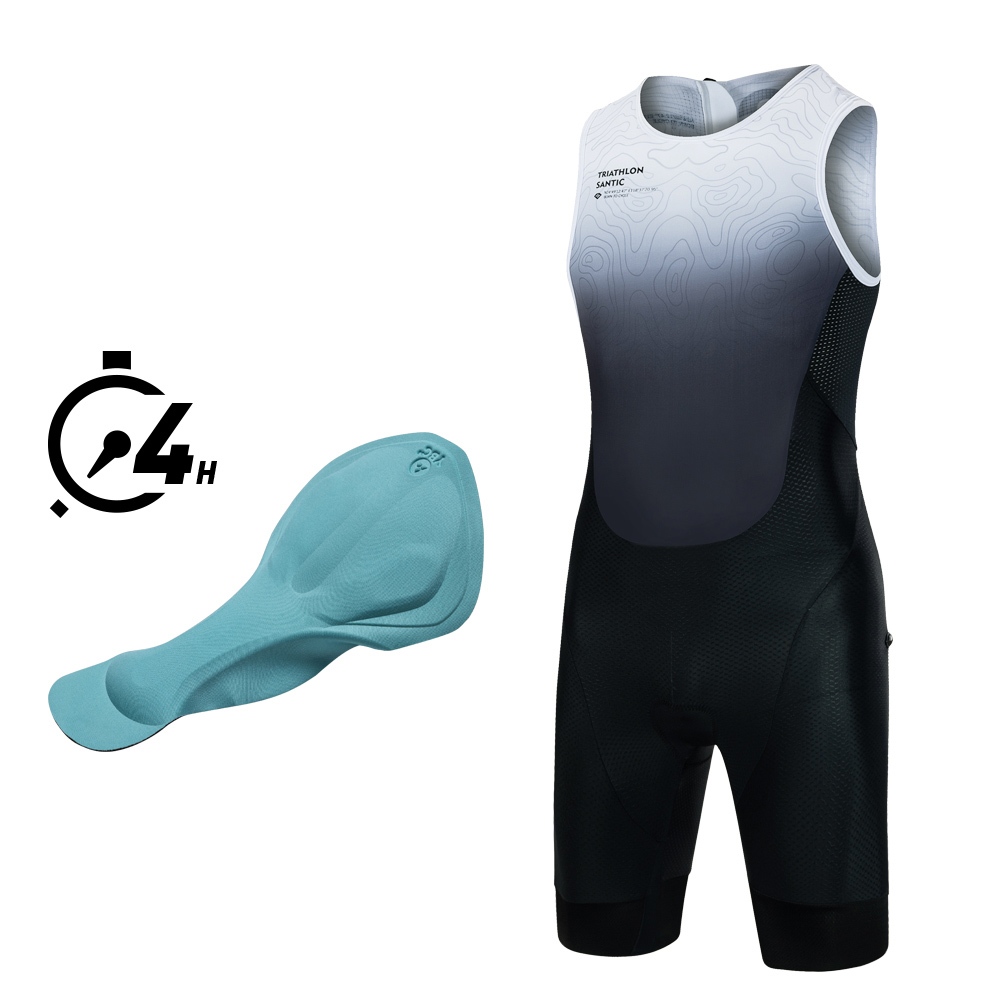 Santic Men Triathlon ชุดชิ้นเดียวแขนกุดเบาะกลับซิป Quick-Drying Slimming สําหรับวิ่งว่ายน้ําขี่จักรยาน TM24C03026H