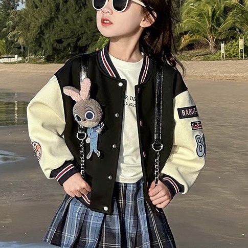 สาวแฟชั่นเบสบอลแจ็คเก็ตฤดูใบไม้ผลิฤดูใบไม้ร่วงเด็กที่ถอดออกได้เจ้าหน้าที่จูดี้สีบล็อกเสื้อวัยรุ่นปักจดหมายคาร์ดิแกน
