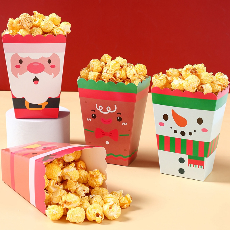 12pcs กระดาษคริสต์มาส Popcorn กล่อง Snowman Gingerbread Man รูปแบบ Popcorn Treat กล่องสําหรับตกแต่งคริสต์มาสสําหรับ Home 2025